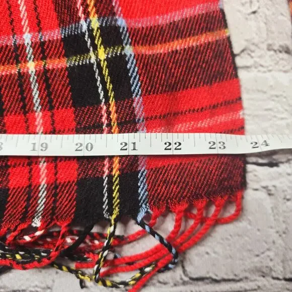 J Crew Classic Plaid Scarf Rubenson Red Fringe Accent Fall Winter Staple - Picture 5 of 7